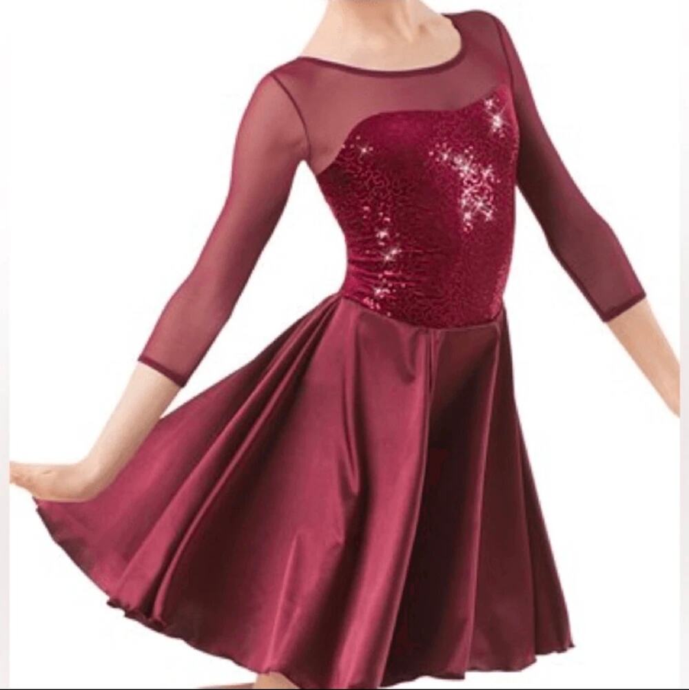 WEISSMAN Hopeless Romantic Burgundy Sequin Velvet Dance Costume #9567 Size SA